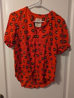 Conversations By Anthropologie Red Vintage Style Telephone Blouse Size 10 Medium